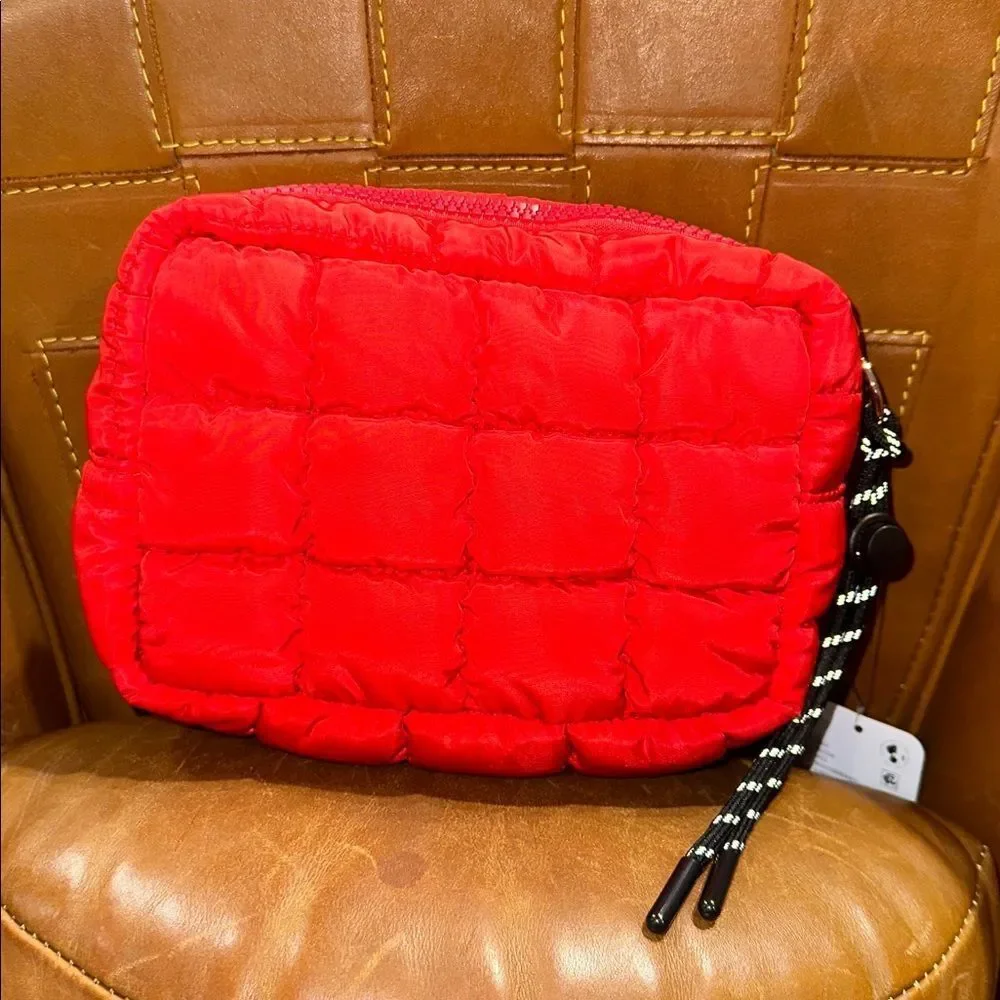 FP movement Winterberry Red Essentials Quilted Nylon Waterproof Cosmetic Bag
